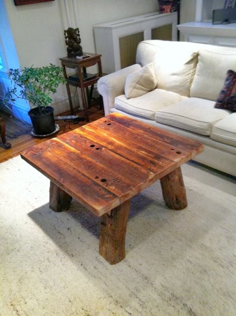 Rustic Coffee Table, Square Wood Table, Modern Farmhouse Coffee Table, Bohemian Home Decor, Hand Hewn Table, Pine Coffee Table, Handmade image 1