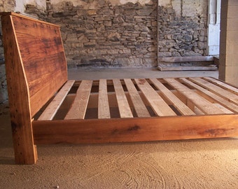 Reclaimed Wood SLANT BACK Platform Bed, Farmhouse Bed Frame, King Bed Frame, Queen Bed Frame And Headboard, Custom Reclaimed Wood Bed Frame