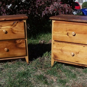 Reclaimed Solid Distressed Pine Nightstand - Rustic Modern Bedside Table With Drawers - Handcrafted Farmhouse Solid Wood Nightstand