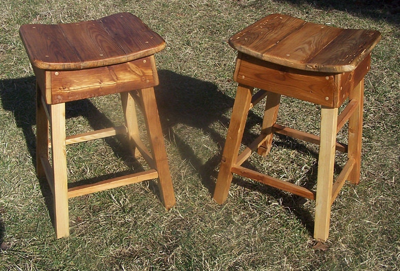 Reclaimed Wood Saddle Stool, Rustic Counter Height Bar Stool - Etsy