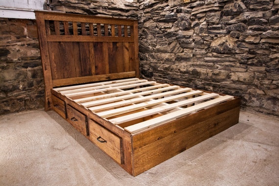 Mission Style Oak Bed With Drawers King Size Platform Bed Etsy