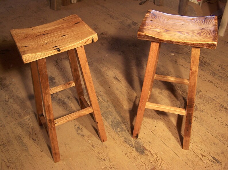 FREE SHIPPING Counter stool wood counter height Saddle counter stool bar height Reclaimed wood bar stool counter height image 3