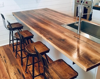 The Brew Haus Scooped Seat Reclaimed Wood Industrial Style Bar Stools/Counter Stools with Backs