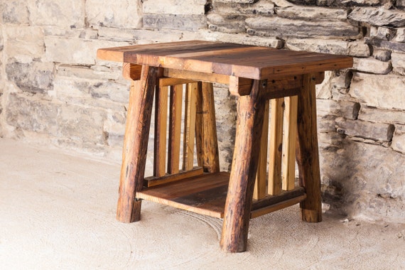 Reclaimed Wood End Table Log Furniture Log End Table Space Saving Console Table Wood Side Table Log TV Stand Rustic Coffee Table