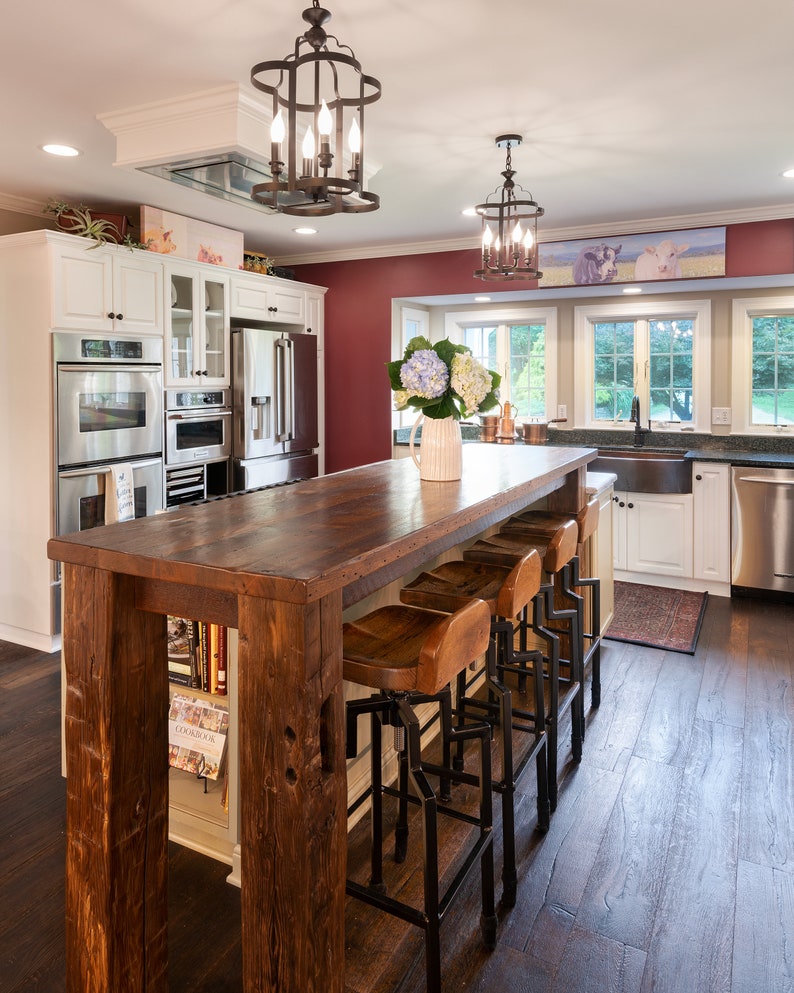 Custom Wormy Chestnut Butcher Block Countertops Reclaimed Wood Kitchen Island Butcher Block Tops Kitchen Solid Reclaimed Wood Countertop image 3