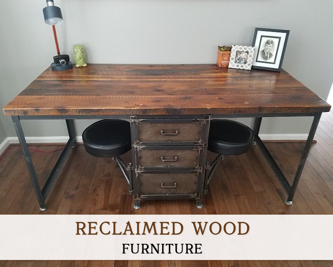 Reclaimed Wood Desk With Drawers: Industrial Style Home Office - Etsy
