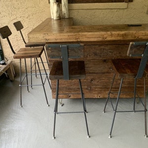 Industrial Restaurant Counter Stool with Back ~ Reclaimed Oak Wood Bar Chair ~ Factory Style Seating for Cafes, Bars & Commercial Spaces bild 3