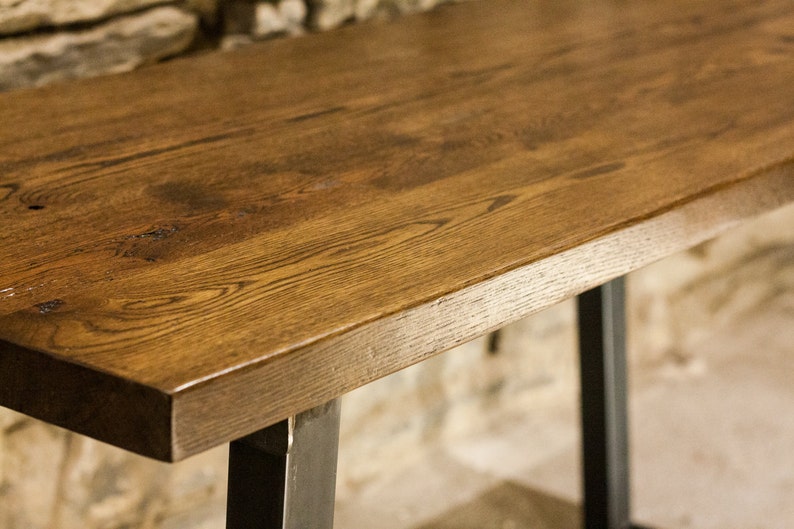 Reclaimed wood table Dining table with industrial design THE RAPPAHANNOCK Wood trestle dining table / desk with metal legs image 3