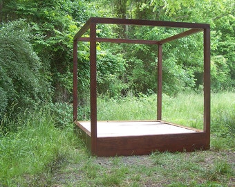 Reclaimed Wood Four Poster Bed: Modern Platform Canopy Bed