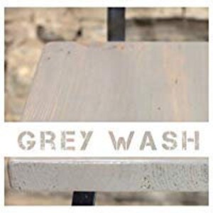 May include: Close-up of wooden furniture samples in various finishes: clear coat, provincial, grey wash, ebony, and walnut. Each sample is labelled with its respective finish name in a white font.