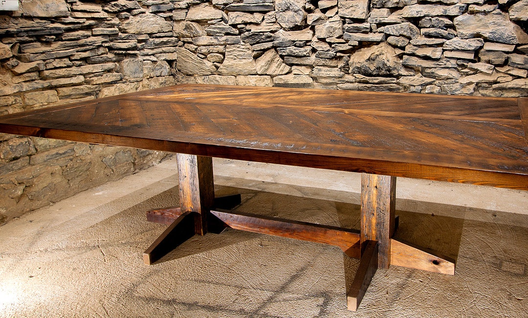 Refectory Table, Wood Dining Table, Chevron Dining Table, Barnwood Table, Trestle Dining Table