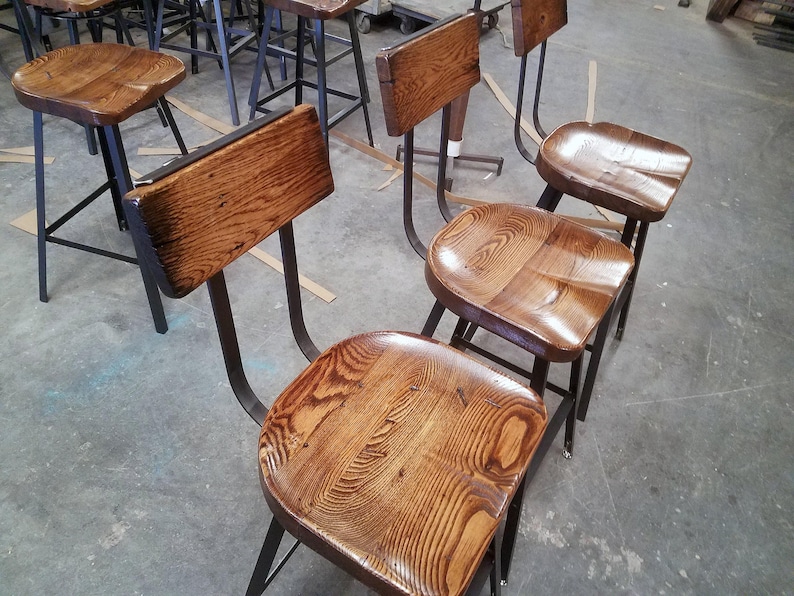 Swiveling Scooped Seat Brewster, Wooden Seat Bar Stool with Backrest, Custom Kitchen Furniture image 9