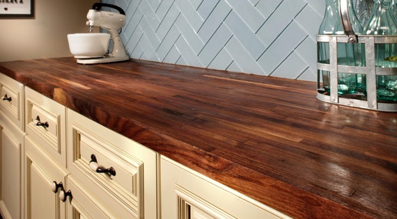 Custom Black Walnut Butcher Block Countertop ~ Rustic Kitchen Island Top ~ Solid Wood Plank Counter for Kitchen Island | 83 dollars a sq ft