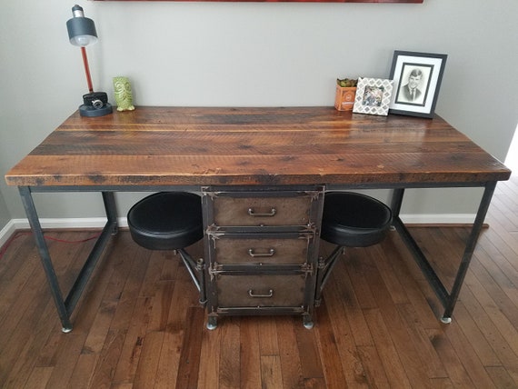 Wood Desk With Drawers Industrial Home Office Wood Desk With Drawers Industrial, Custom Built Desk