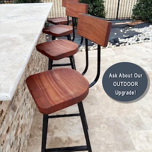 Swiveling Scooped Seat Brewster, Wooden Seat Bar Stool with Backrest, Custom Kitchen Furniture image 10