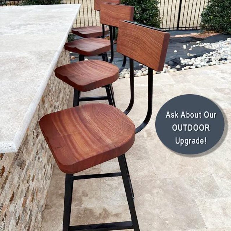 Swiveling Scooped Seat Brewster, Wooden Seat Bar Stool with Backrest, Custom Kitchen Furniture image 10