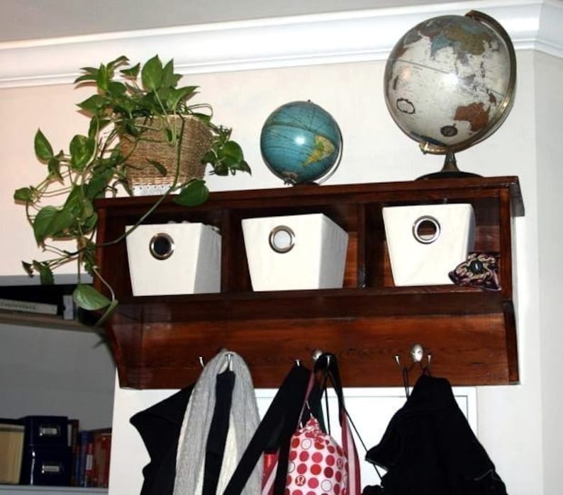 Coat Rack With Cubbies Wood Cubby Shelf Oak Coat Rack Hooks Etsy