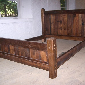 Rustic Bed Frame with Beveled Posts, Wood Bed Platform, Queen Bed Frame, Rustic Bed Platform, Farmhouse Furniture, Reclaimed Barn Wood Bed