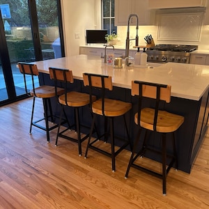 Swiveling Scooped Seat Brewster, Wooden Seat Bar Stool with Backrest, Custom Kitchen Furniture image 6
