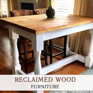 Kitchen island butcher block table - Modern mid century wood kitchen island - Bohemian kitchen dining table