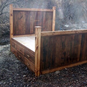 12 Drawer Reclaimed Wood Storage Bed, Platform Bed, King Storage Hardwood Bed, Rustic Storage Bed, Reclaimed Wood Bed, Queen Storage Bed image 4