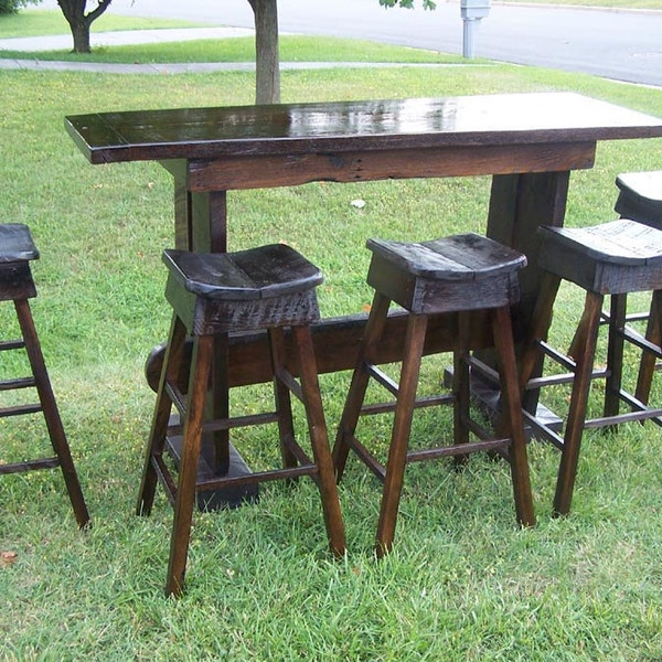 Bar Table And Stools Set, Custom Size And Quantity, Reclaimed Wood Table, Man Cave Decor, Antique Table, Bar Height Table, Pub Table, Oak