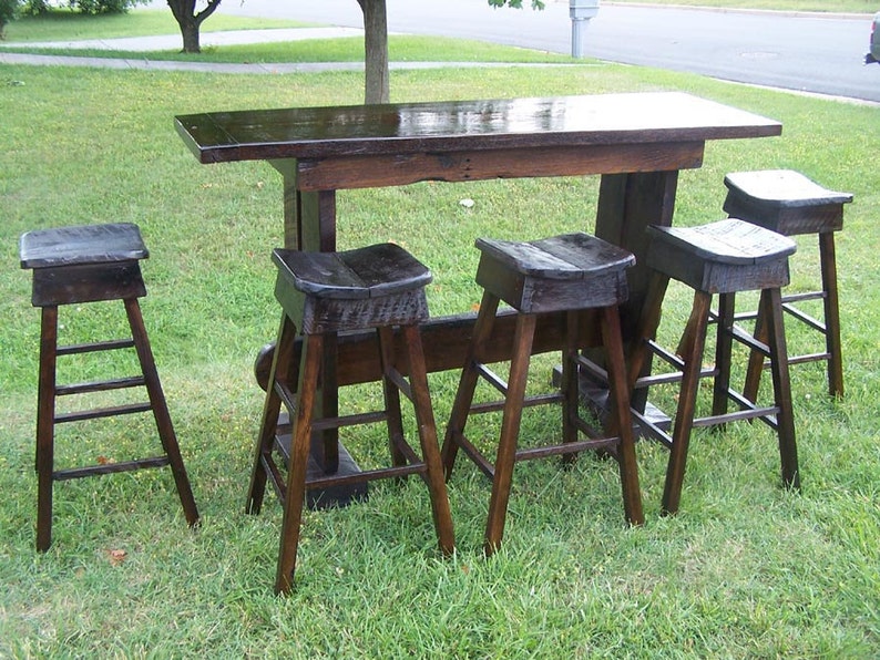 Custom Bar Table And Stools, Reclaimed Wood Table, Man Cave Decor, Oak Table, Antique Table, Bar Height Table, Pub Table 