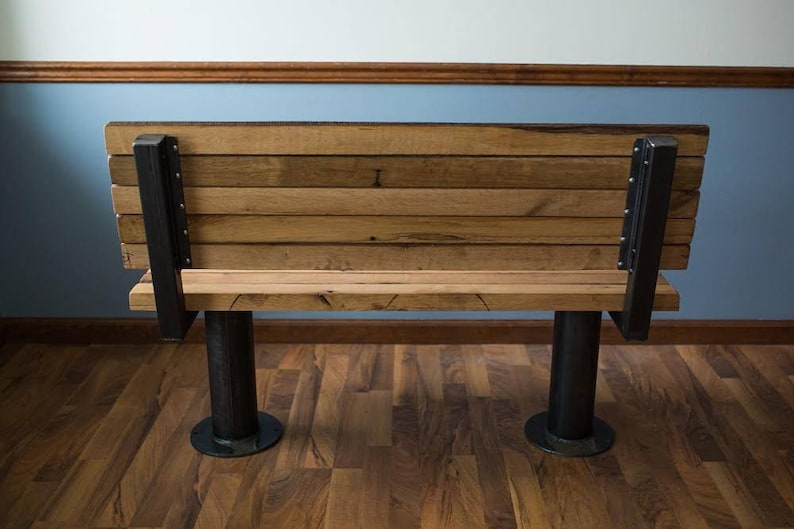Perfect for restaurants bars and cafes! Bolt Down Urban Industrial Bench with Back from Reclaimed Wood Free Shipping