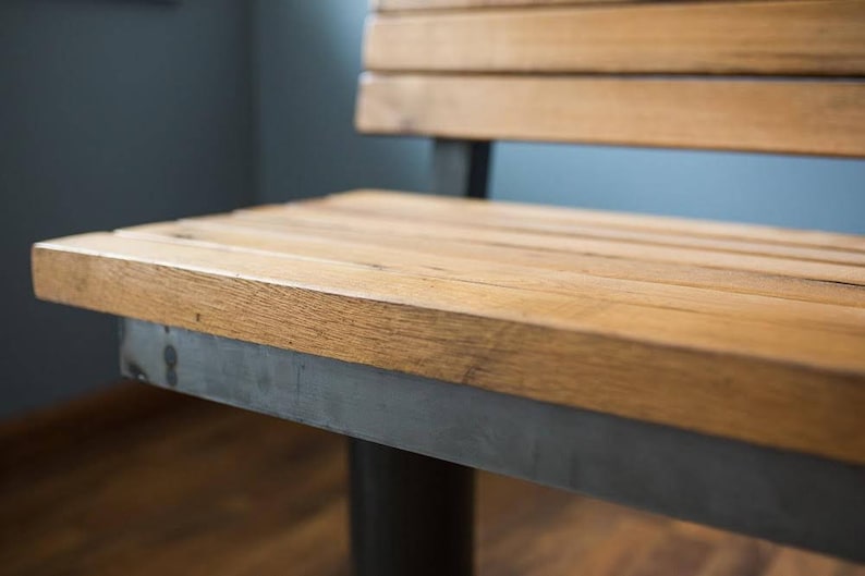 Perfect for restaurants bars and cafes! Bolt Down Urban Industrial Bench with Back from Reclaimed Wood Free Shipping