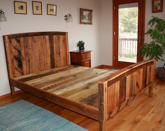 Reclaimed Wood Platform Bed Frame, Rustic Country Style, Solid Wood