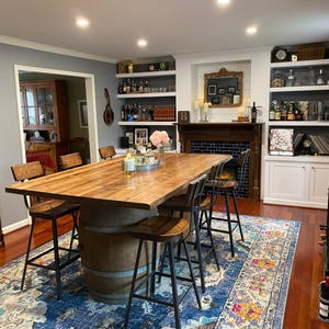 Swiveling Scooped Seat Brewster, Wooden Seat Bar Stool with Backrest, Custom Kitchen Furniture image 8