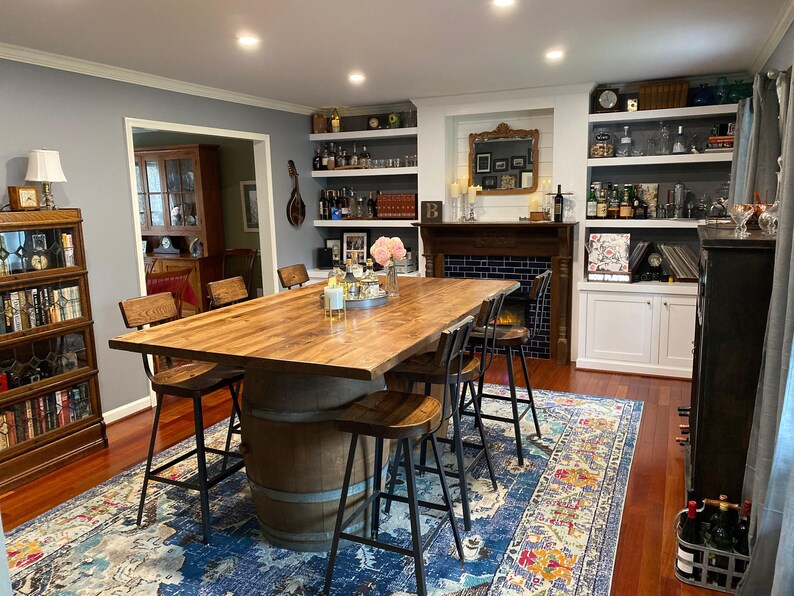 Swiveling Scooped Seat Brewster, Wooden Seat Bar Stool with Backrest, Custom Kitchen Furniture image 8