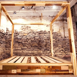 Four poster platform bed - Canopy for house bed & headboard - Reclaimed cabana bed in full king queen