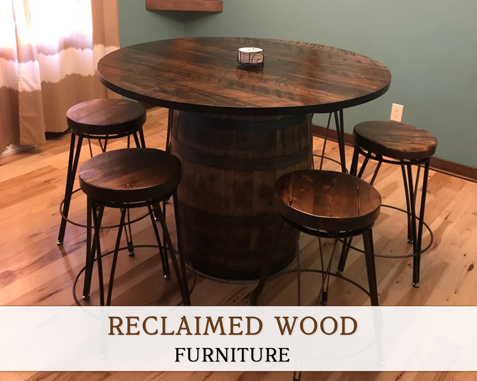 Counter Height Industrial Bar Stools With Reclaimed Wooden Top Etsy