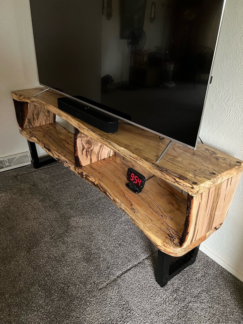 Live Edge Wood Media Console, TV Stand Console, Media Entertainment Cabinet, Live Edge Slab Furniture, Boho Wood TV Media Cabinet, TV Shelf image 1