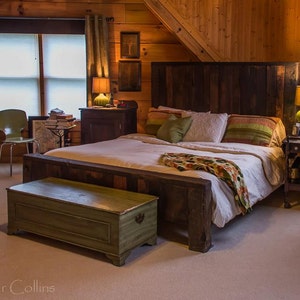 Wooden Platform Bed With Drawers, Rustic Bed Frame, Lodge Platform Bed, Reclaimed Wood Decor, Bedroom Furniture, Farmhouse Decoration
