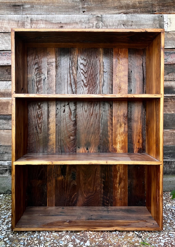 Reclaimed Wood Bookcase: Rustic Solid Wood Shelving Unit