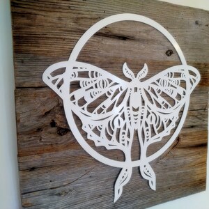 Luna Moth and Moon Reclaimed Wood and Metal Wall Art, Weathered Wood Wall Art, Luna Month Wall Decor, Butterfly Wall Art, Cottagecore Decor image 4