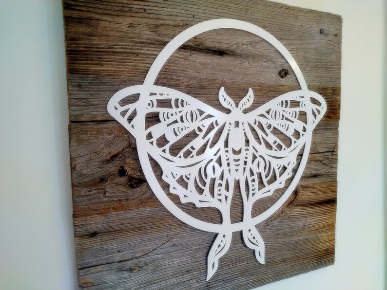 Luna Moth and Moon Reclaimed Wood and Metal Wall Art, Weathered Wood Wall Art, Luna Month Wall Decor, Butterfly Wall Art, Cottagecore Decor image 4