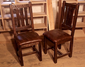 Dining Chair, Wood Cushion Chair, Rustic Chair, Solid Wood And Leather Chair, Oak Chair, Wooden Chair, Dining Room Furniture, Antique Chairs