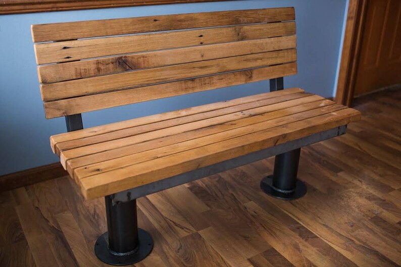 Perfect for restaurants bars and cafes! Bolt Down Urban Industrial Bench with Back from Reclaimed Wood Free Shipping