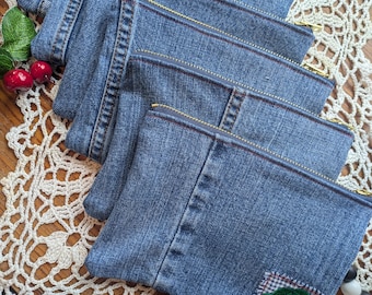 Upcycled denim cherry clutch purse