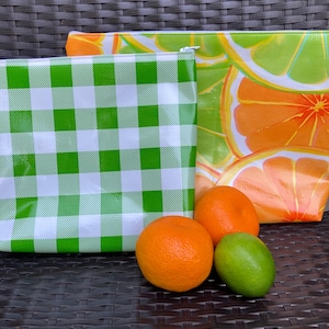 Citrus and gingham zipper pouch set