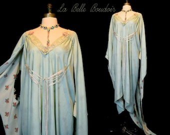 Antique 1910s Silk Boudoir Gown Poiret Style ~ Rare Late Edwardian Lounge Dress Hand Embroidered Couture Lingerie