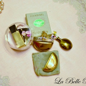Vintage 40s Perfume Pin & Parfum ~ Mary Dunhill Scentinel 24K GP Perfume Bottle ~ Original Box