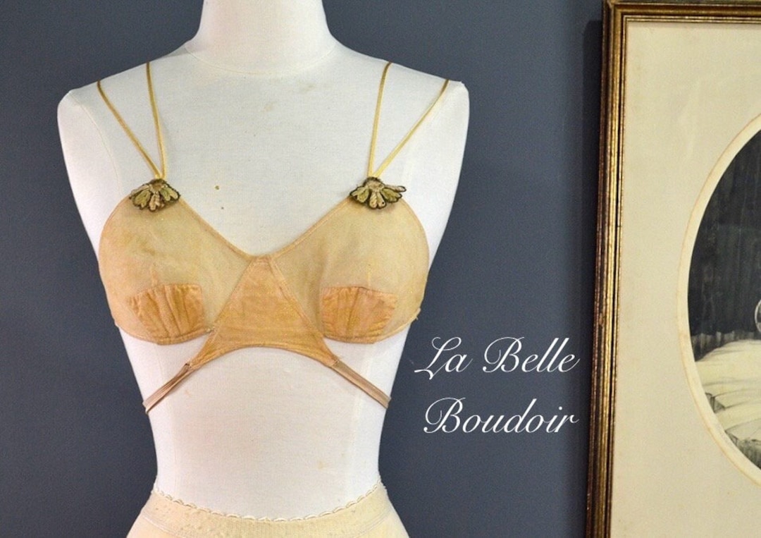 1930s Sheer Net Bra 34B S ~ Vintage Pinup Lingerie ~ Gold Bullion Fan ...