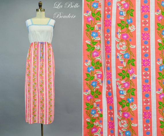 Colorful Maxi Nightgown 36 S ~ Vintage Cotton Hos… - image 1