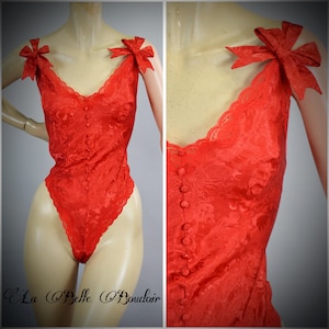 Victoria Secret Red Teddy ~ Vintage 80s Gold Label Victoria&#39;s Secret Lingerie M ~ Red Satin & Lace ~ Deadstock Unworn