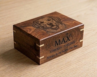 Personalized Dog Memorial Urn Box, Custom Engraved Pet Urn for Ashes, Wooden Dog Keepsake Box with Photo Engraving, Pet Loss Sympathy Gift