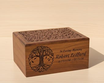 Personalized Handmade Adult Cremation Urn for Human Ashes Tree Of Life Wooden Urn for Pets or Human Rosewood Memorial Funeral Keepsake Box